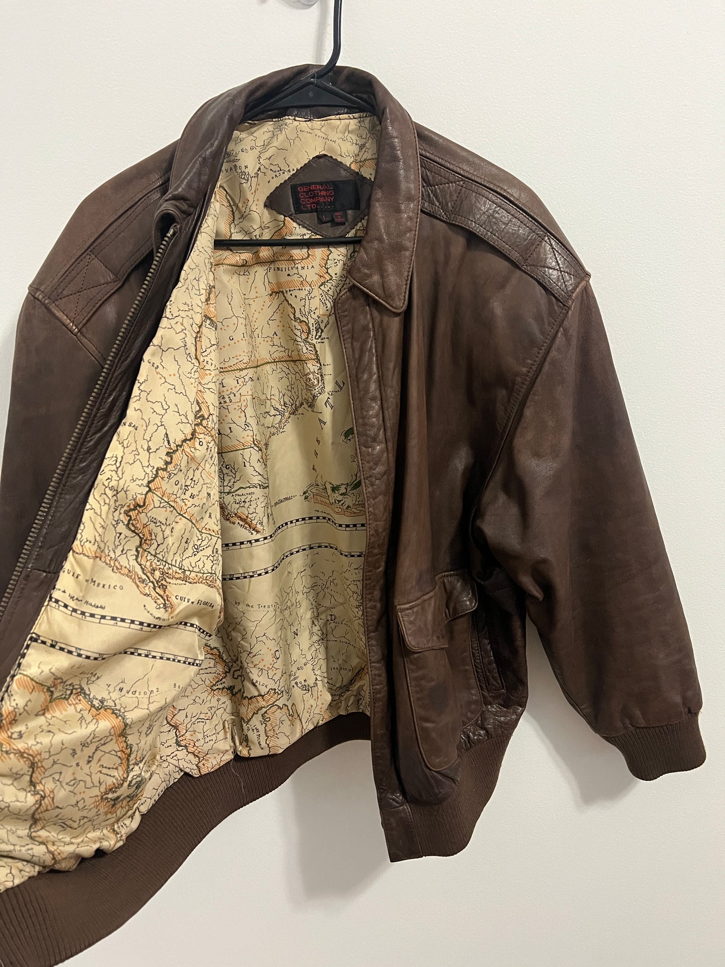 Vintage Brown Leather Bomber Jacket