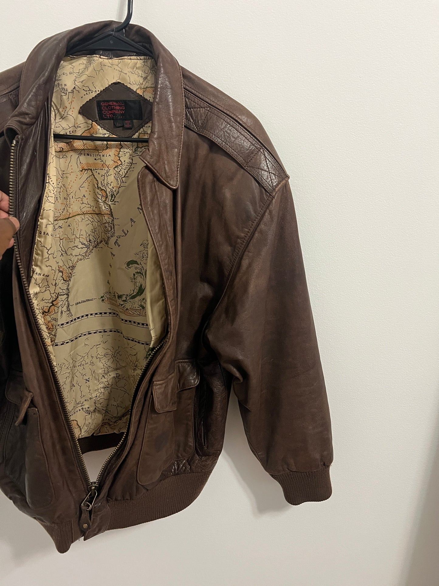 Vintage Brown Leather Bomber Jacket