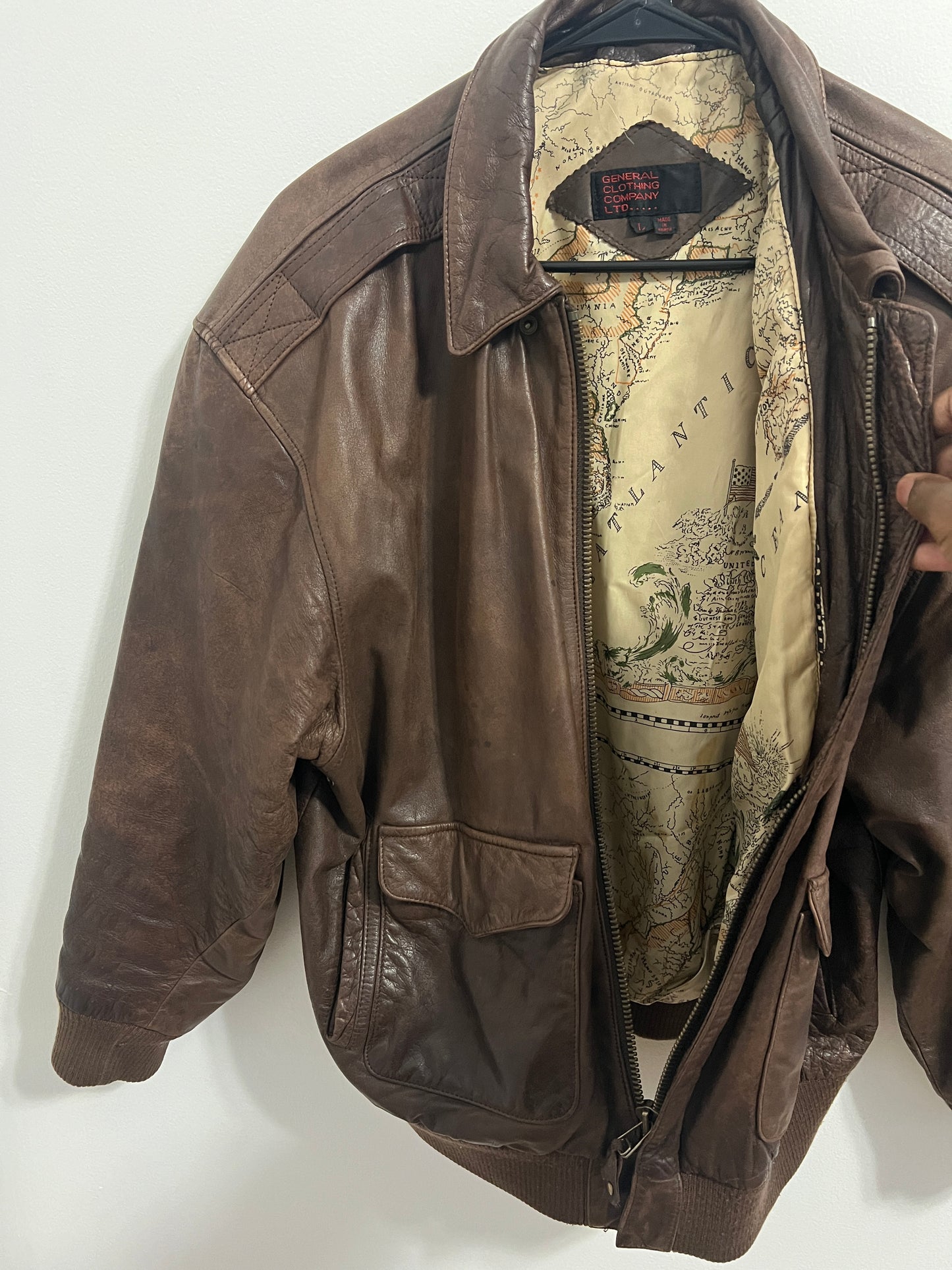 Vintage Brown Leather Bomber Jacket