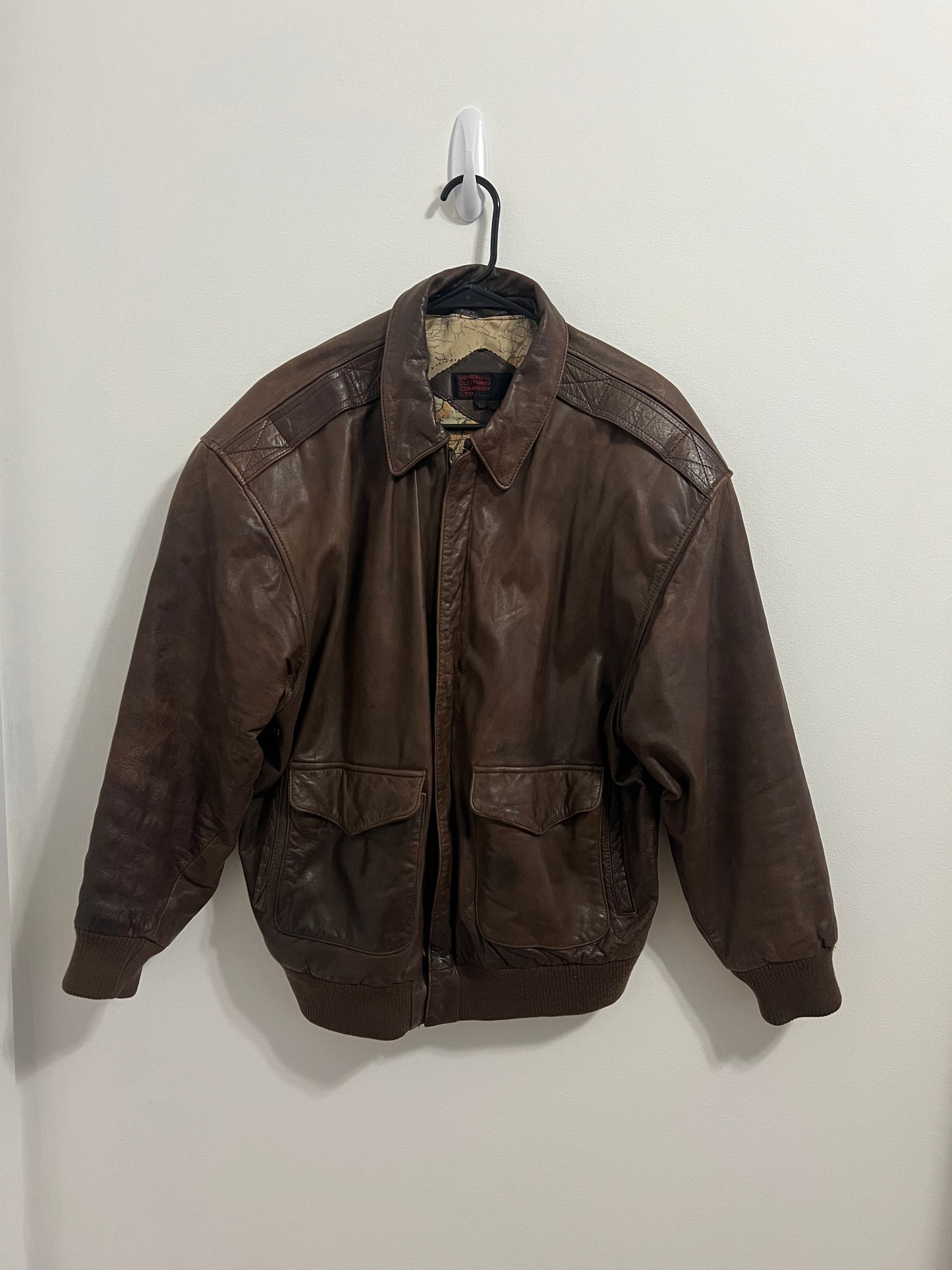 Vintage Brown Leather Bomber Jacket