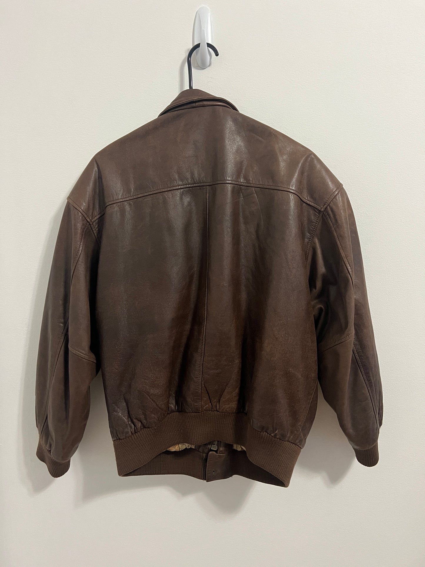 Vintage Brown Leather Bomber Jacket