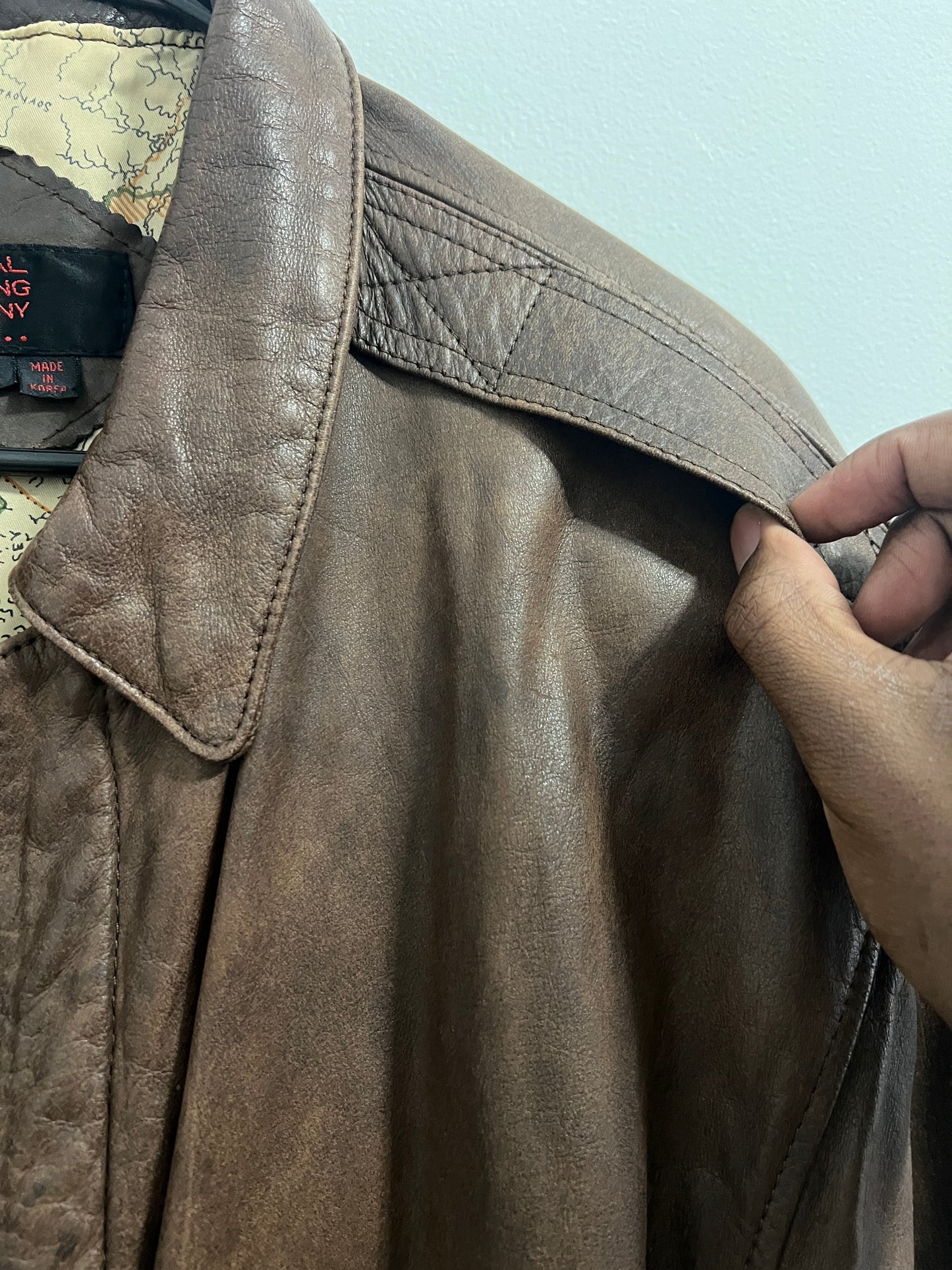 Vintage Brown Leather Bomber Jacket