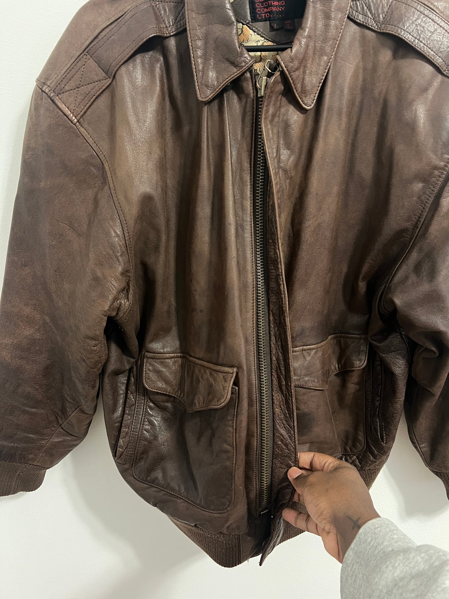 Vintage Brown Leather Bomber Jacket