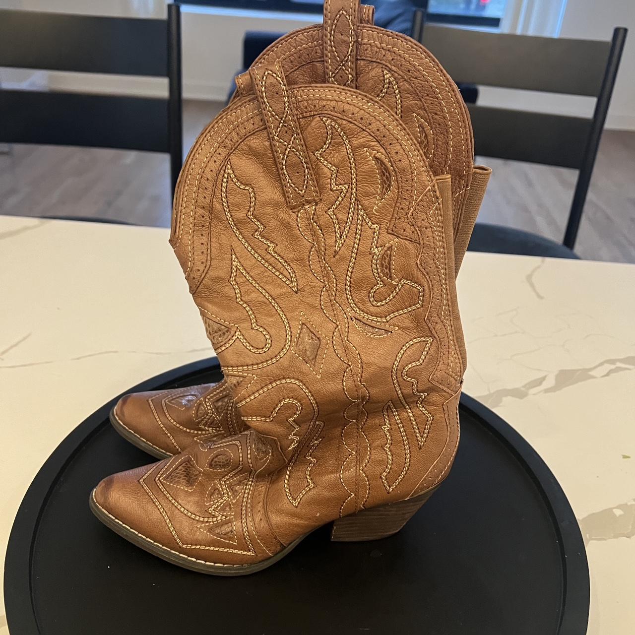 REBA Brown Leather Cowboy Boots